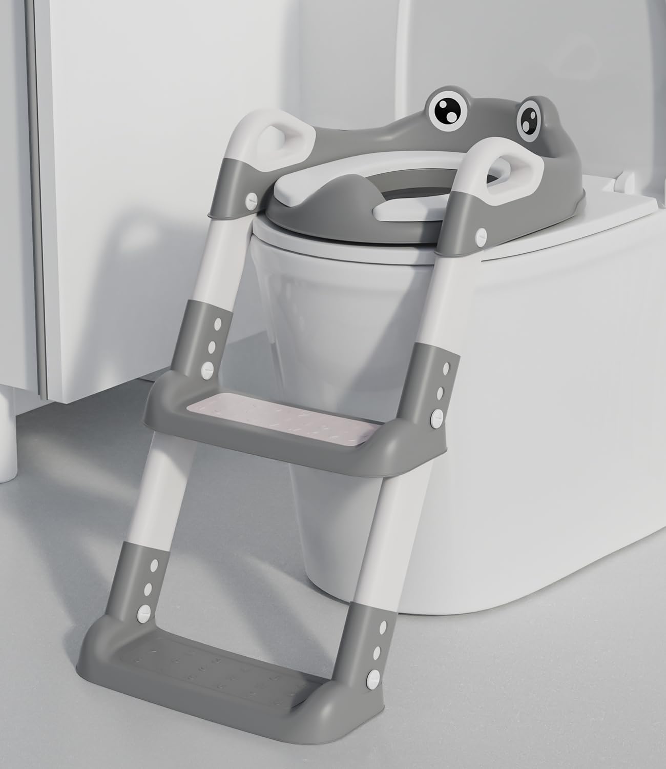 Toilettentrainer mit Treppe für Kinder, Frosch/Grau