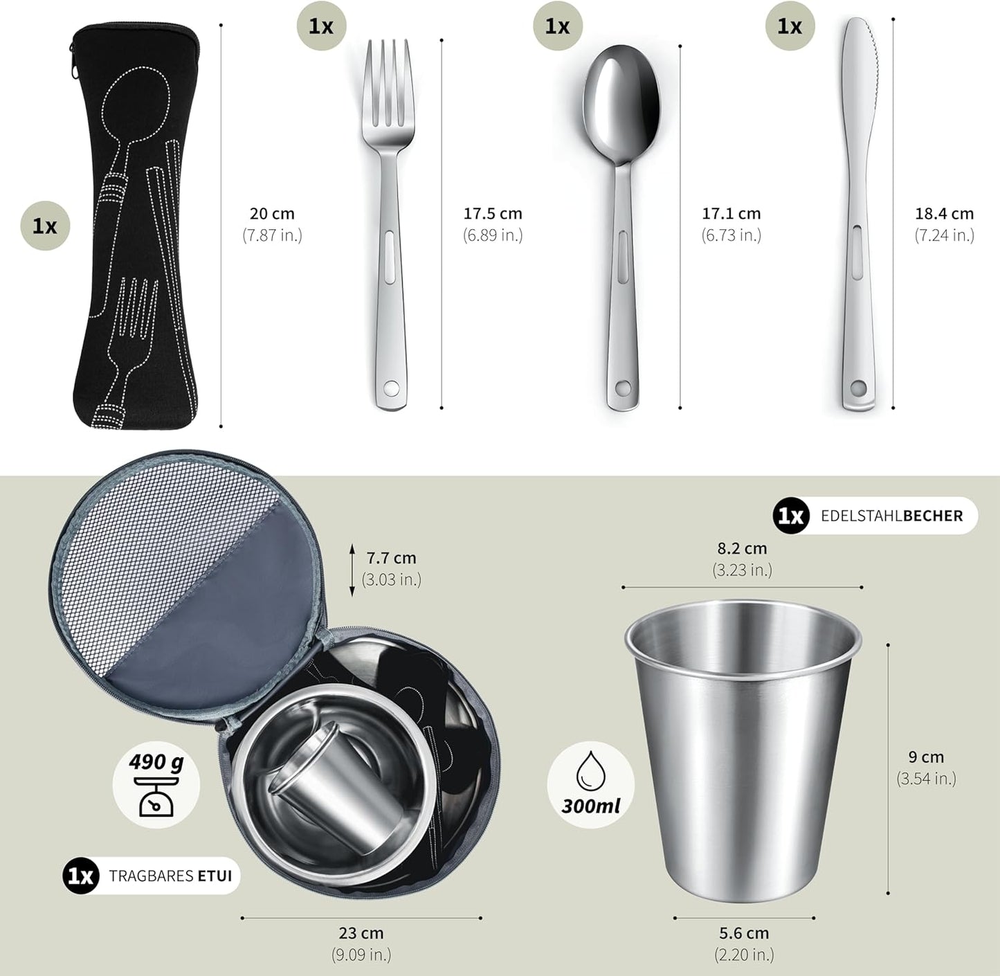 Campingbesteck-Set für 1 Person, Für 1 Person