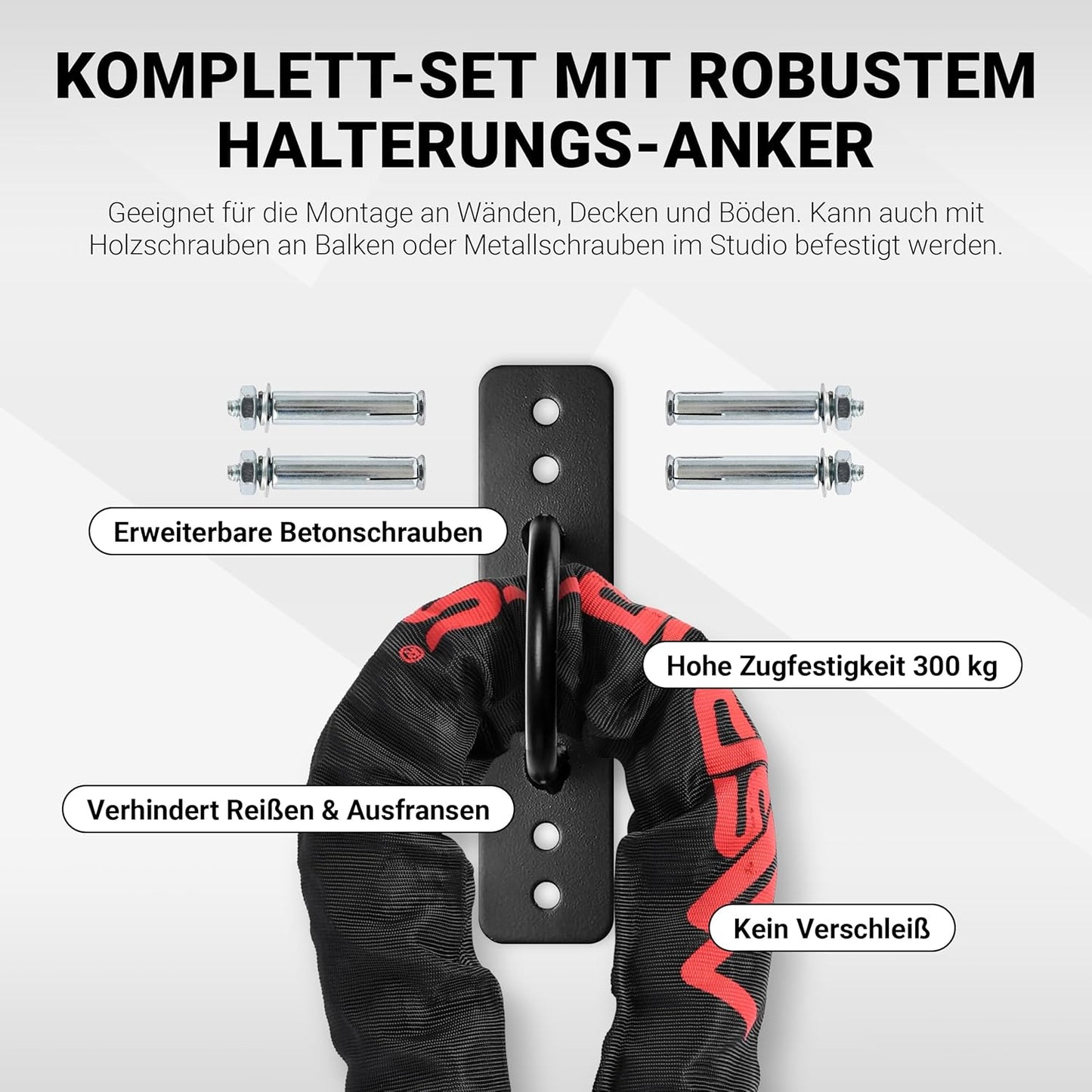 Battle Rope Trainingsseil, Schwarz / Rot - 15M - mit Stoffüberzug