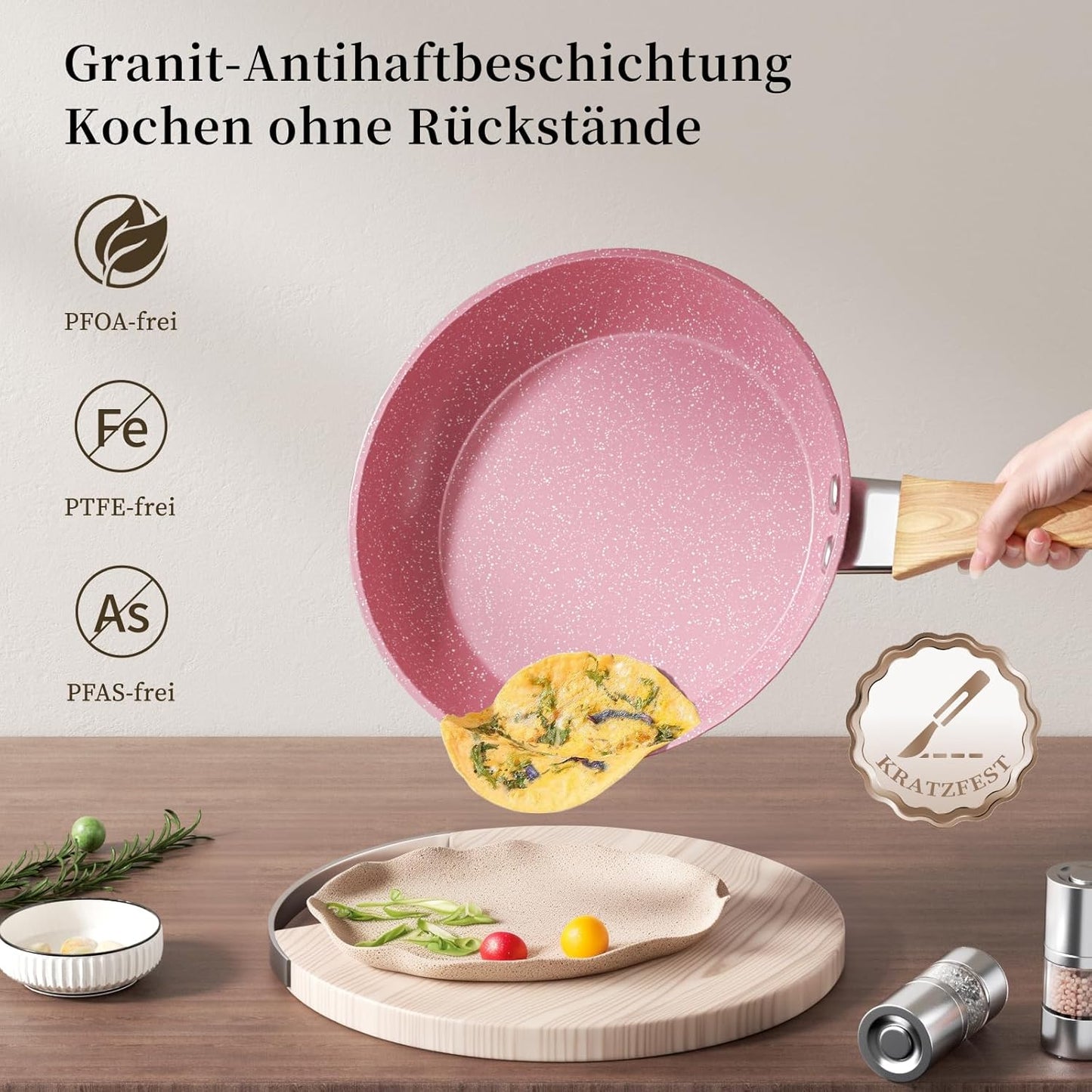 Rosafarbene Bratpfanne, Rosa 24 cm