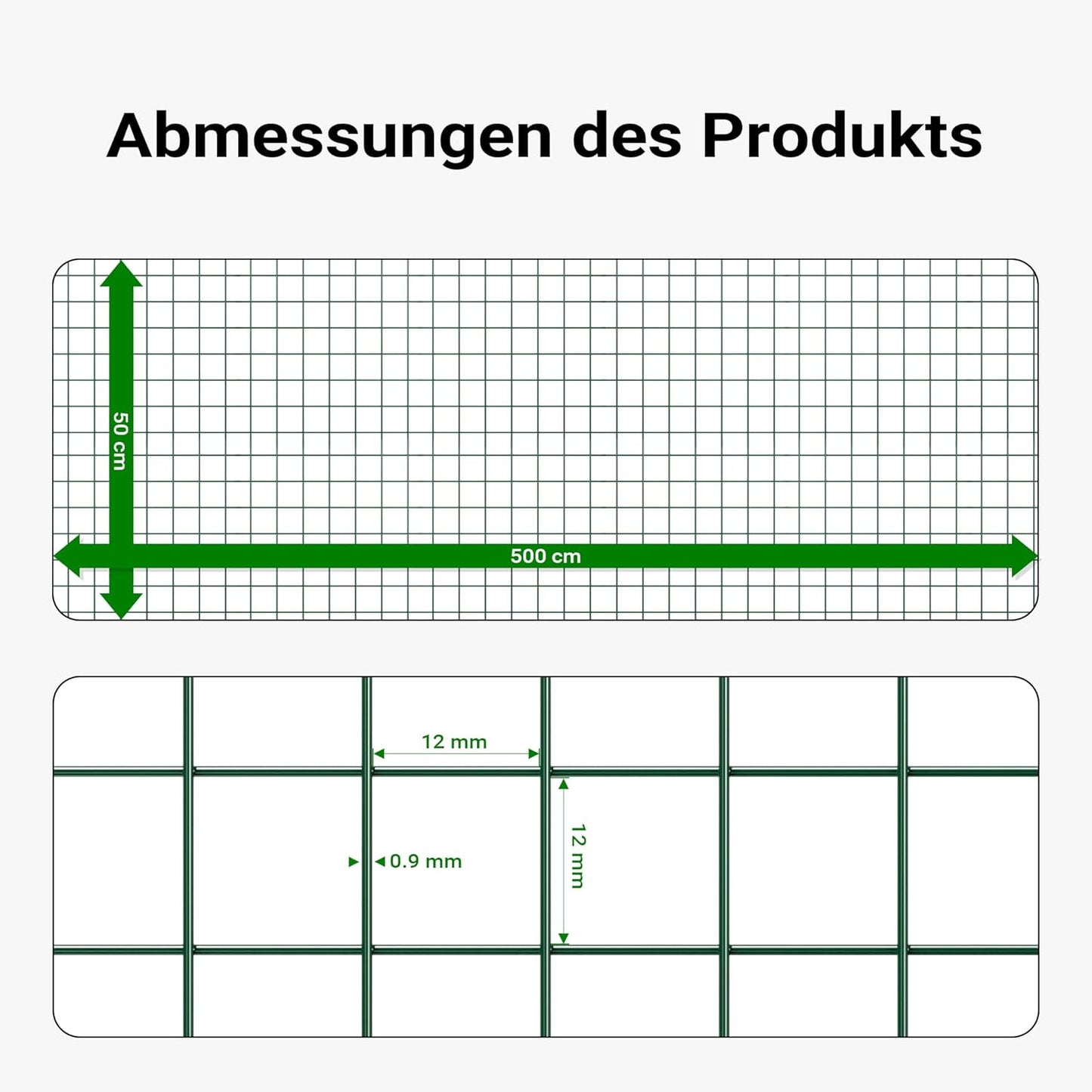 Maschendrahtzaun, 50 Cm X 5 M, Grün 1 x 5 m-12 x 12 mm