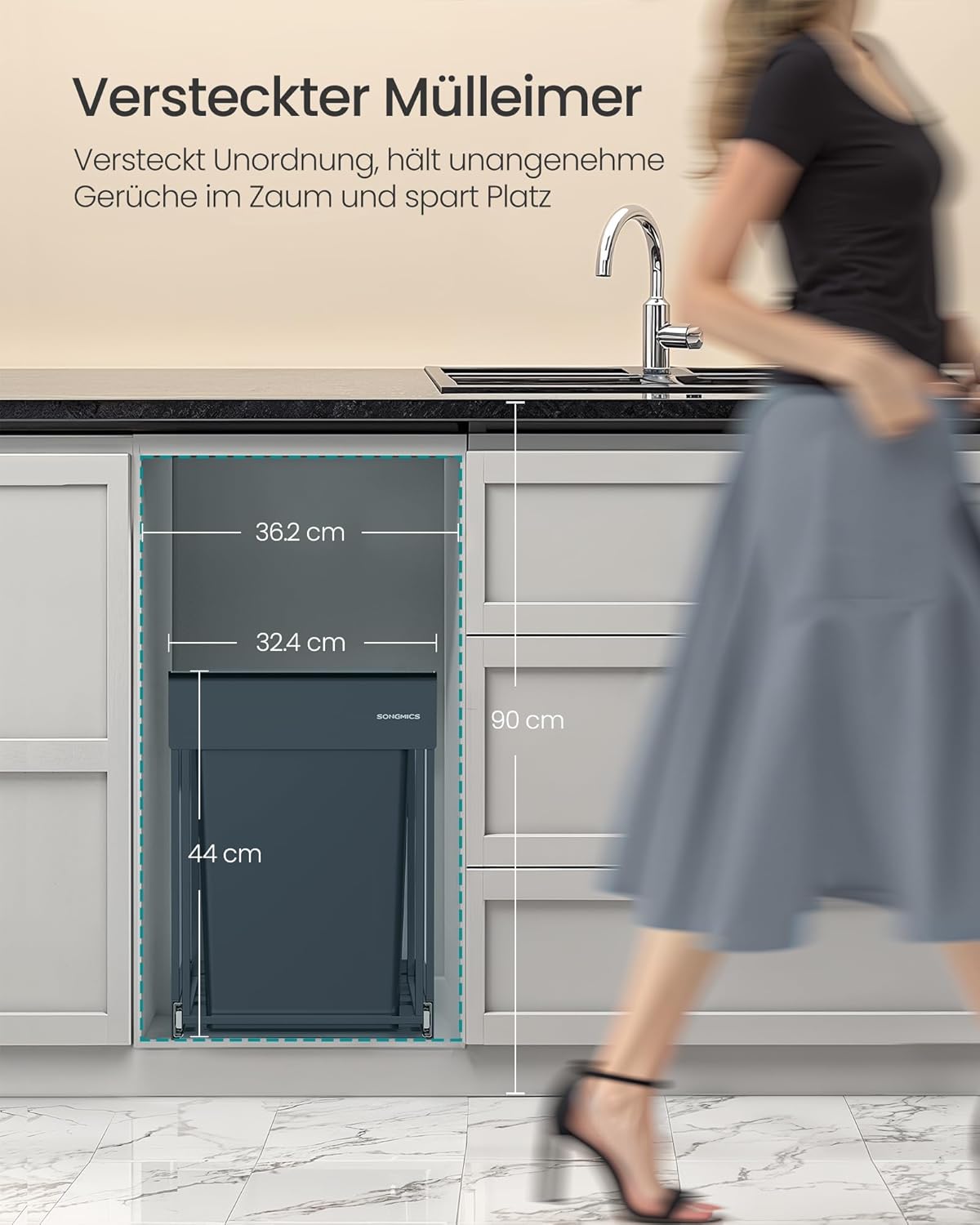 Mülltrennsystem für Unterschrank, 2 x 20 L, LTB951GZ01, grau 2 x 20 L