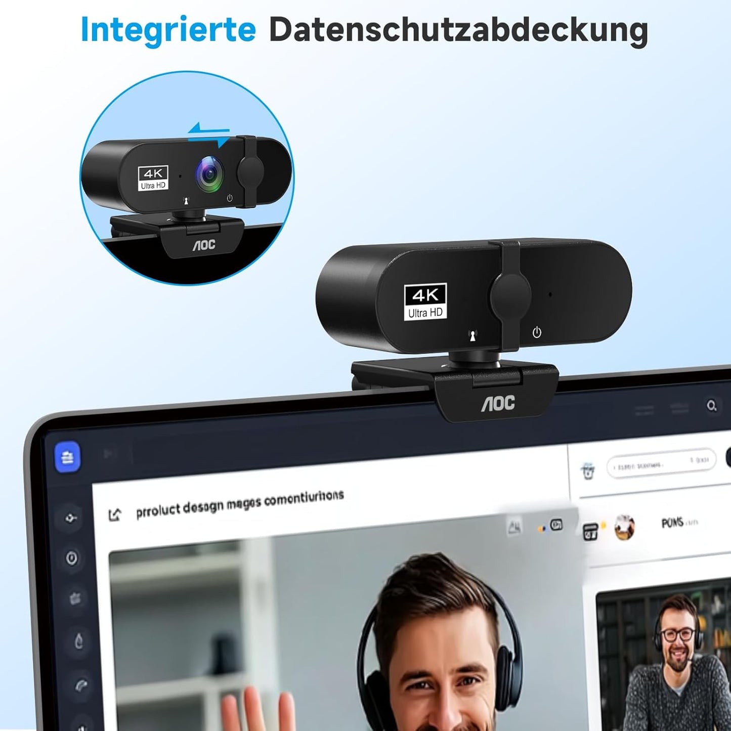 AC310 Webcam 4K Ultra HD mit Autofokus & Mikrofon, Schwarz