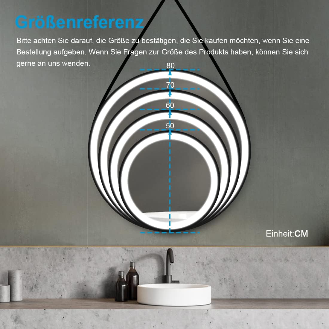 Runder LED-Badezimmerspiegel, 60cm Touchschalter