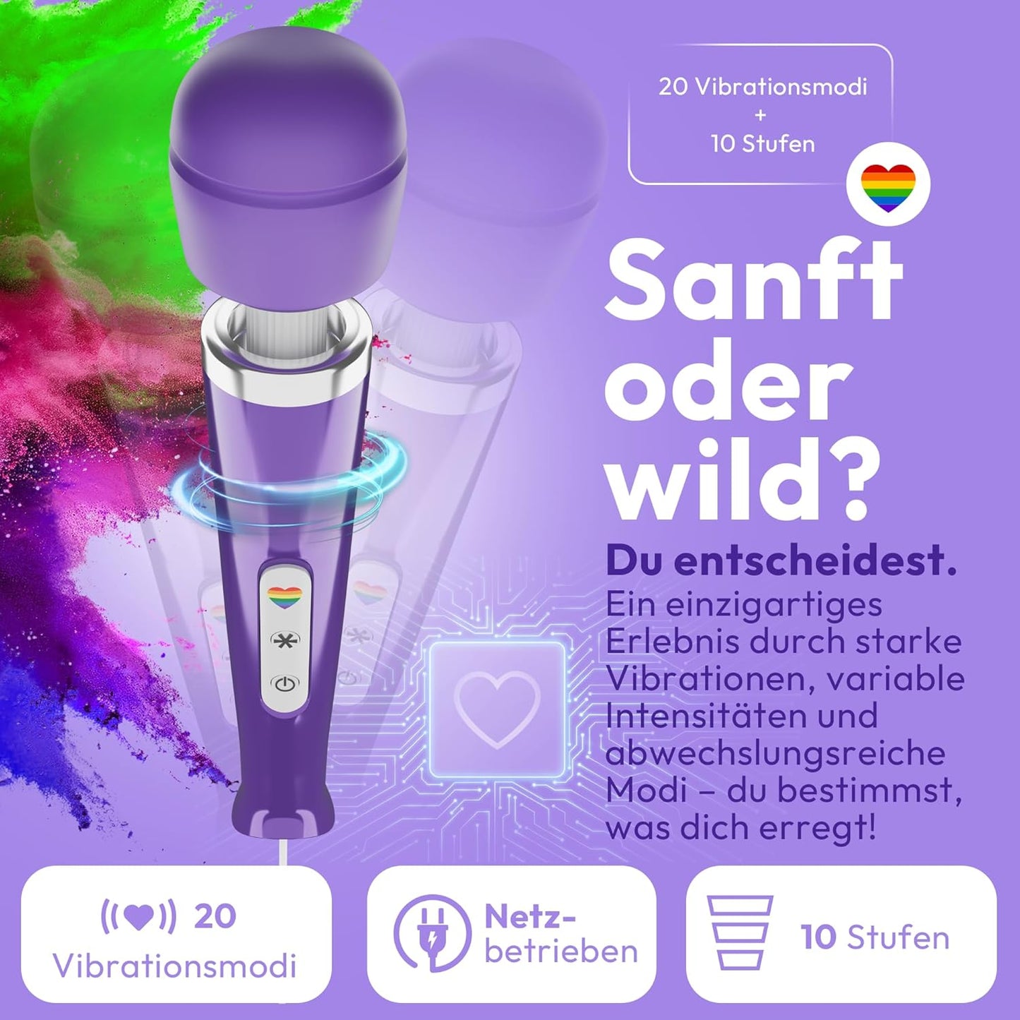Vibrator mit 20 Modi und 10 Stärken, Lila