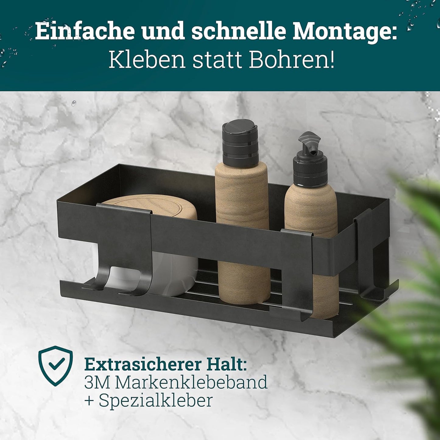 Duschablage mit Haken, Edelstahl Matt-schwarz