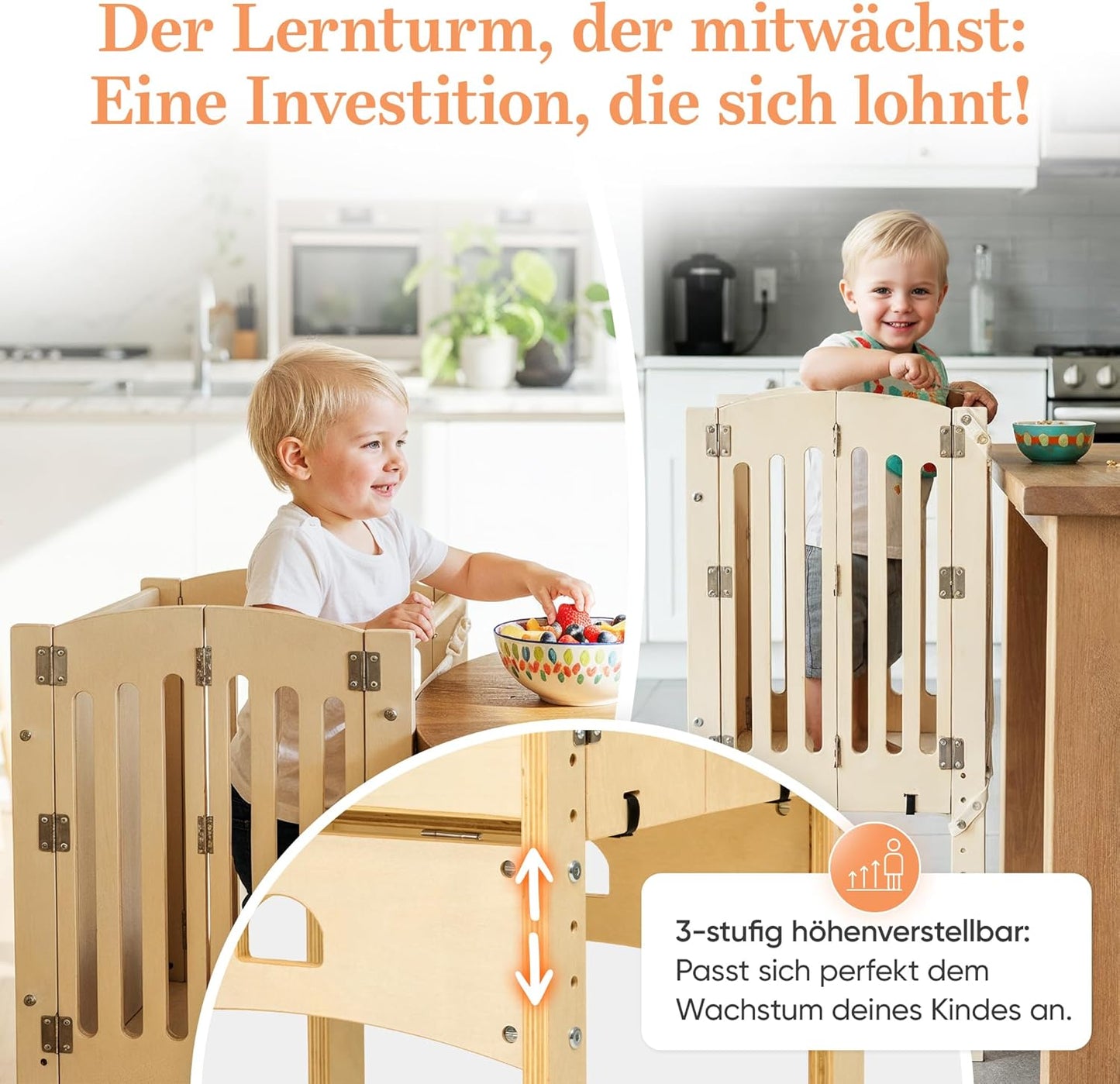 Faltbarer Lernturm ab 1 Jahr, Natural