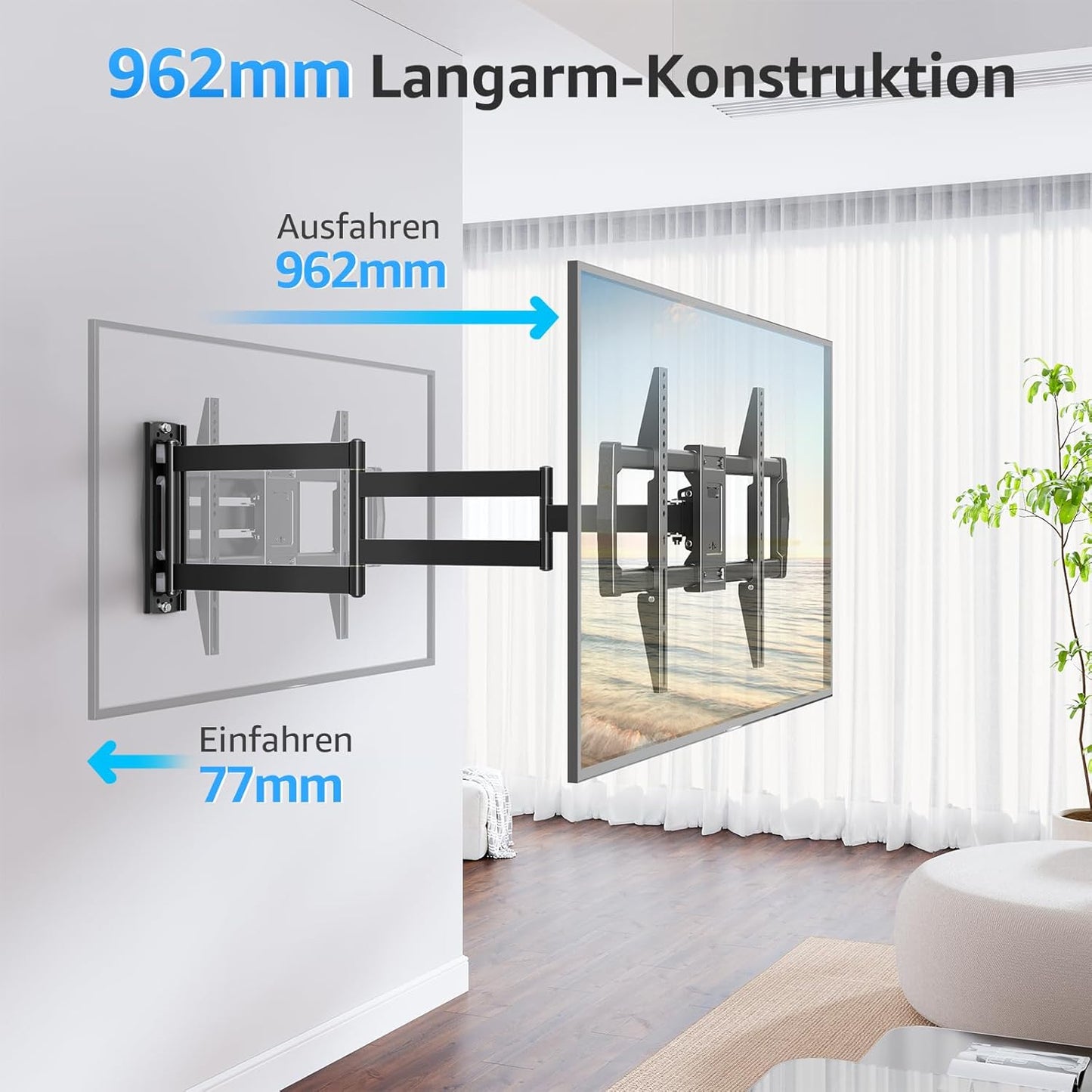 Langarm TV Wandhalterung 42-75 Zoll, 962mm Langarm TV Wandhalterung