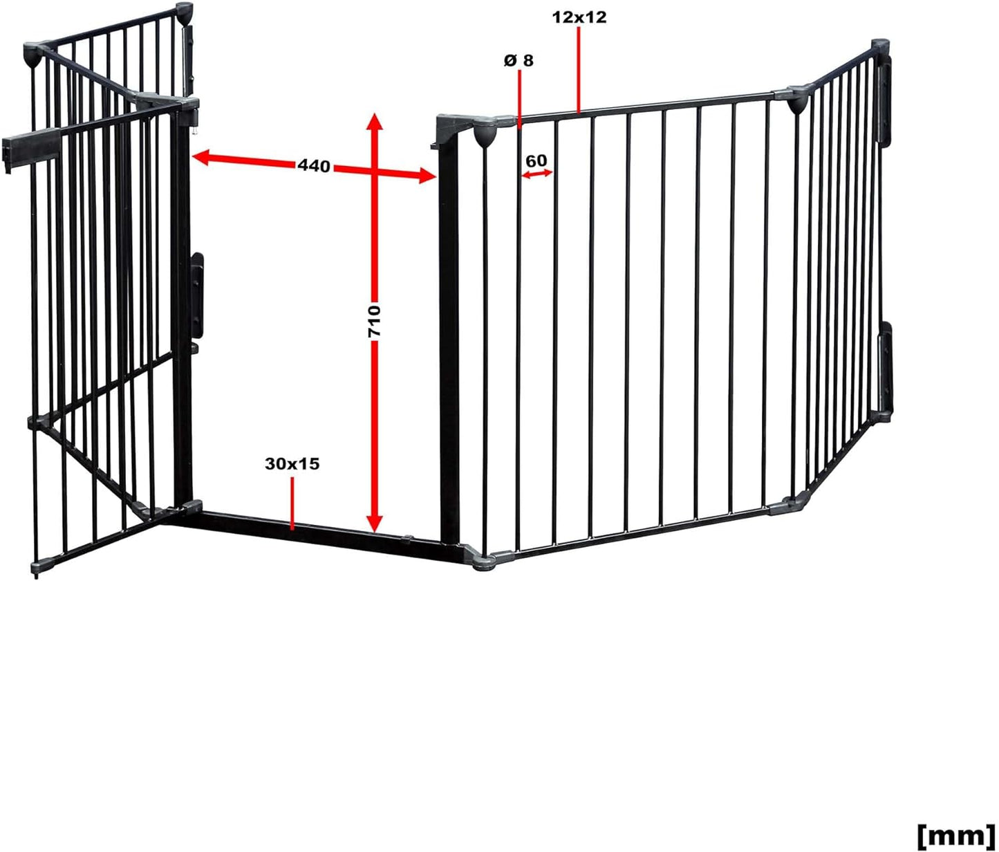 Kaminschutzgitter XL, Schwarz ; 3100 x 650 x 750 mm