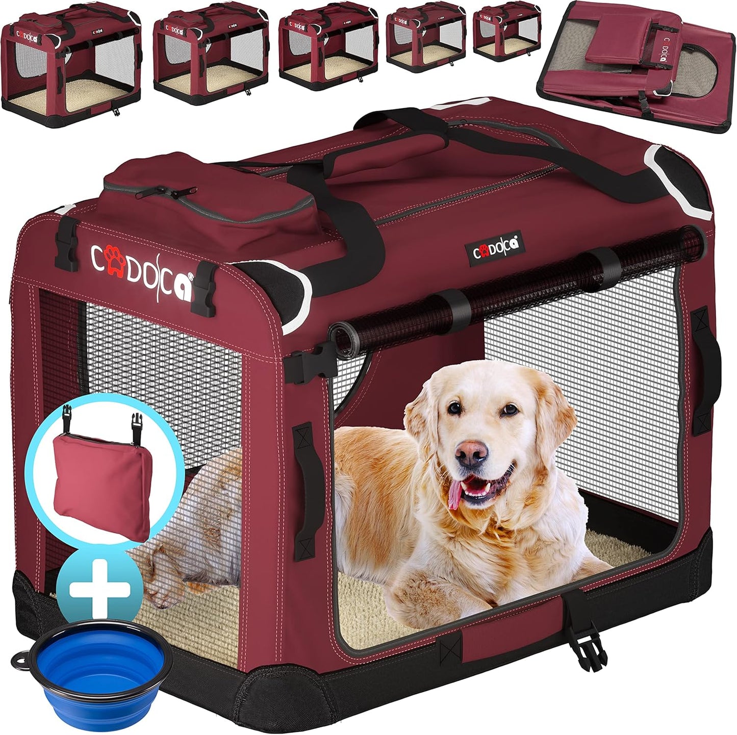 Faltbare Hundetransportbox, L 70 x B 52 x H 50 cm Dunkelrot