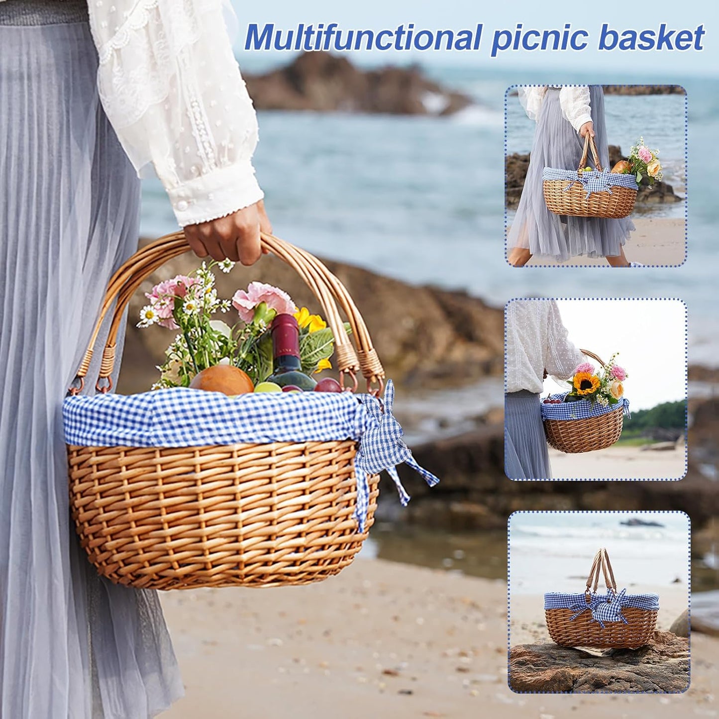 Picknickkorb mit Griffen, Blau