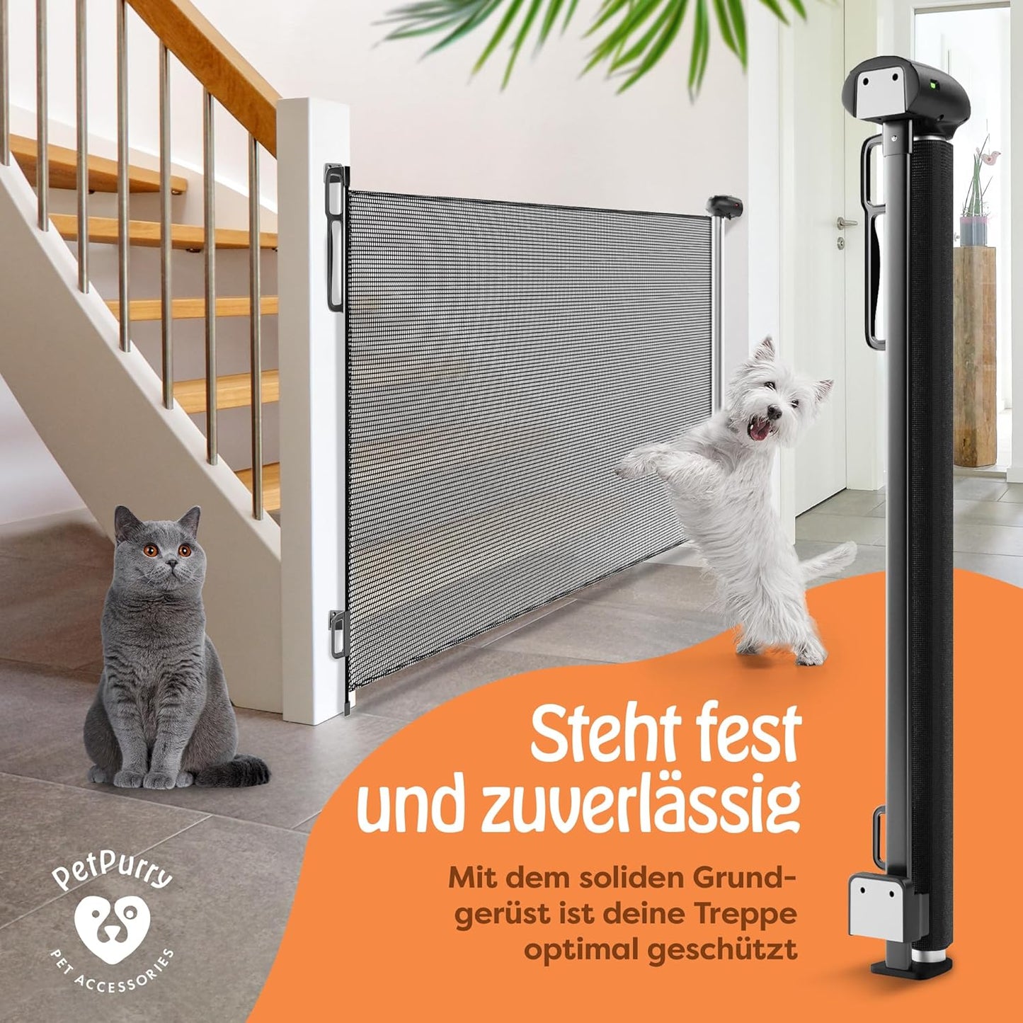 Treppenschutzgitter ausziehbar für Haustiere und Kinder, Schwarz
