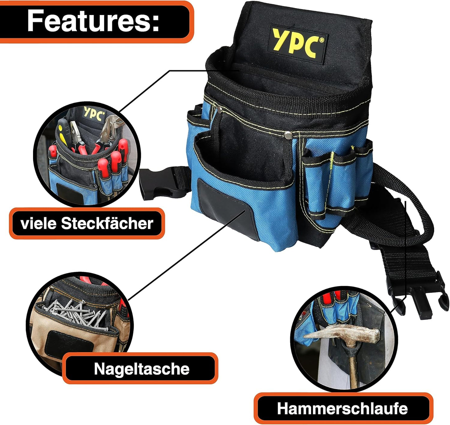 Werkzeug Gürteltasche mit Hammerschlaufe, Blau