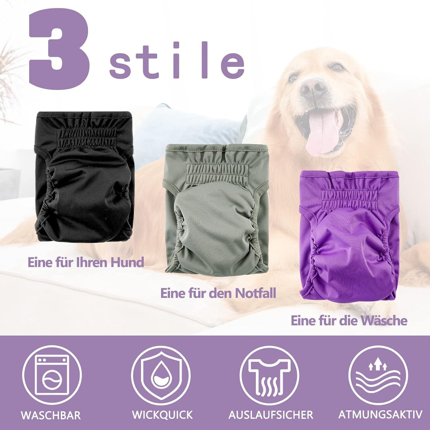 Läufigkeitshosen-Set für Hündinnen, Purple XS