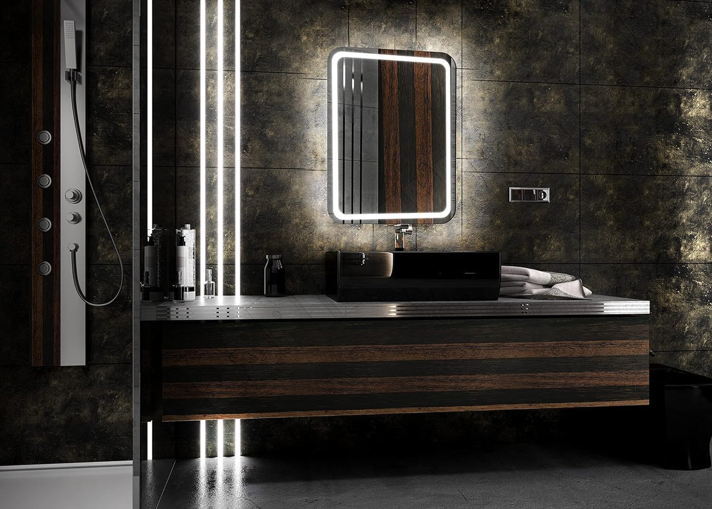 Badezimmerspiegel mit LED-Beleuchtung, 90L x 70B cm