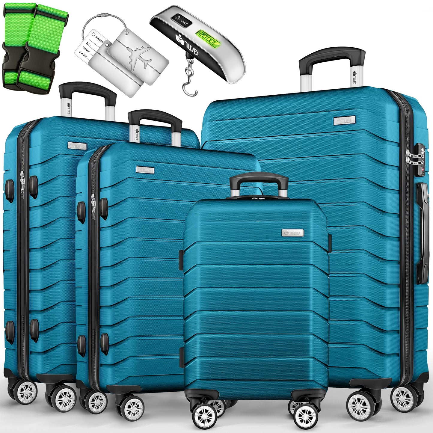 Reisekoffer-Set mit TSA-Schloss (4-teilig), Türkis Kofferset 4tlg