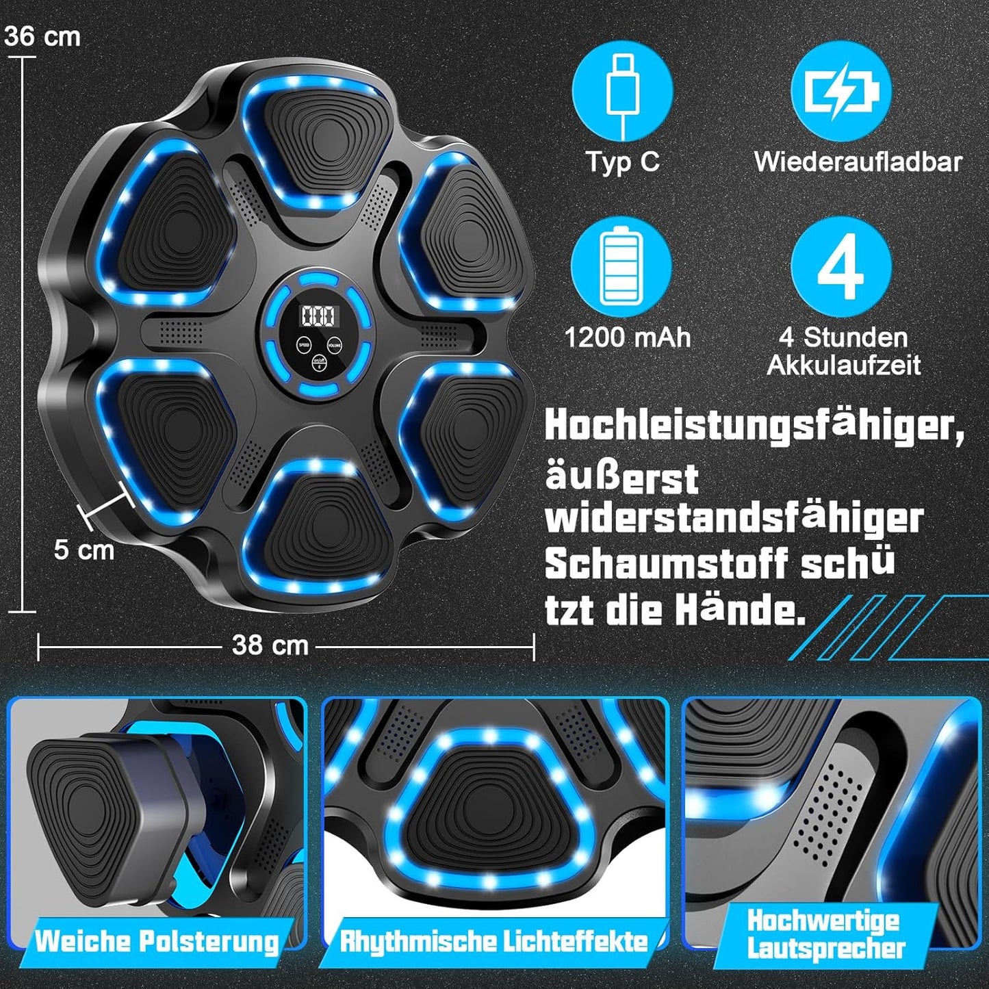 Smart Musik Boxmaschine mit Boxhandschuhen, Schwarz