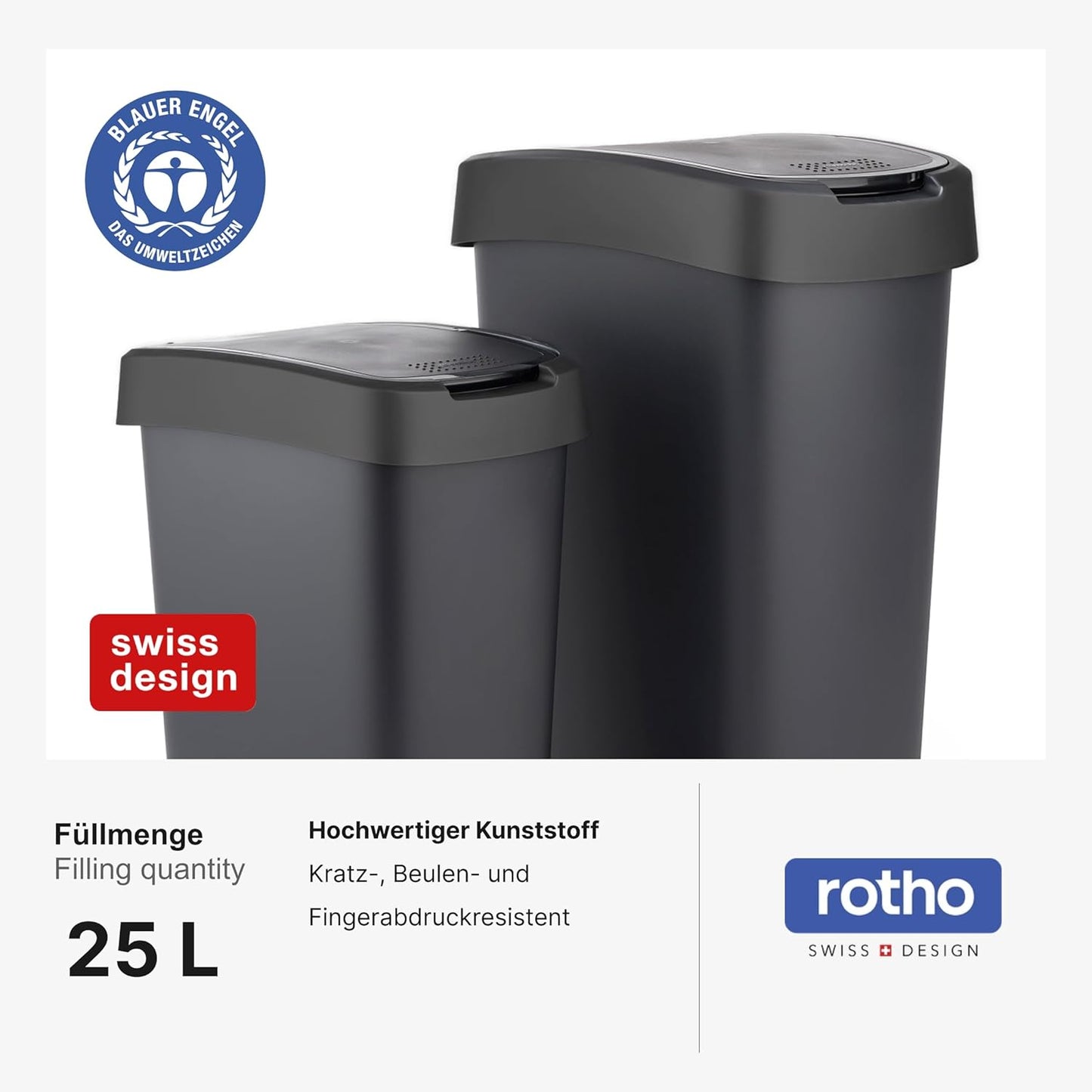 Salsa Mülleimer mit Deckel, 50 Liter, Schwarz 50l