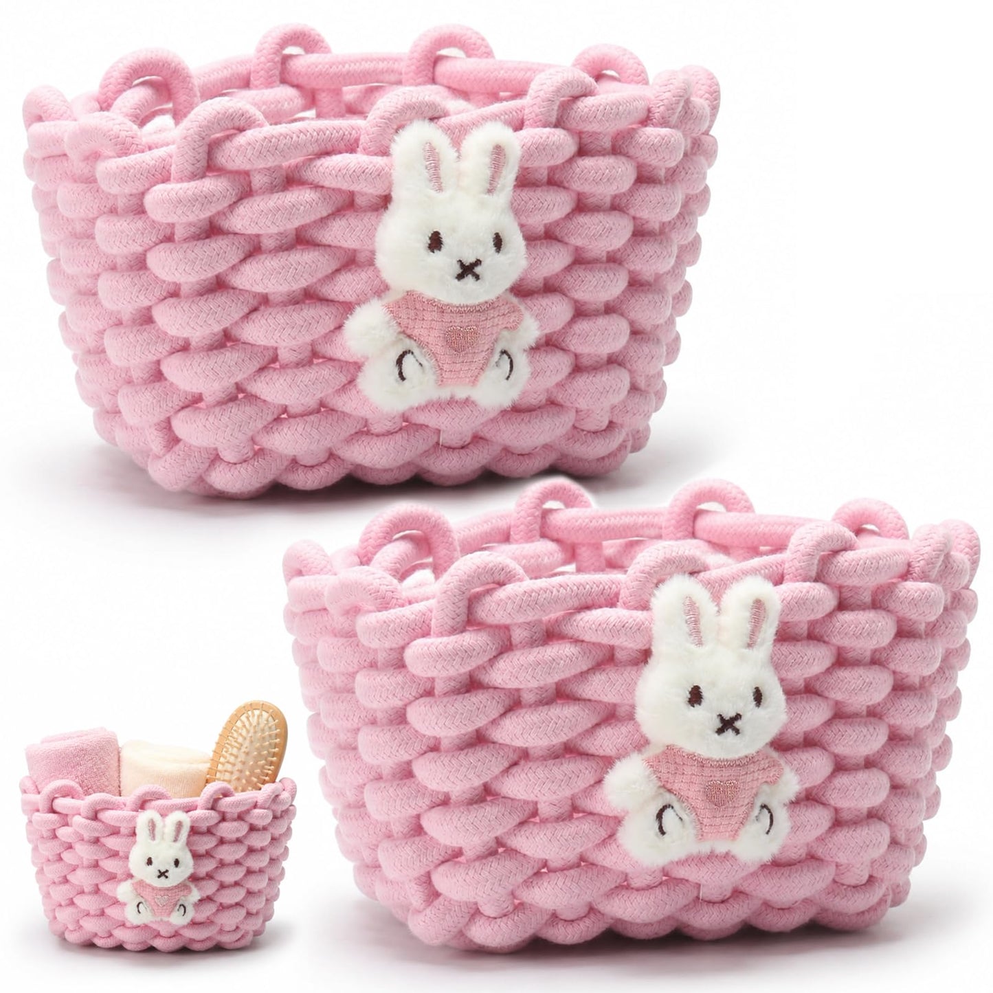 Strick-Aufbewahrungskörbe mit Hasen-Motiv, 2er Set, Weiss Kaninchen