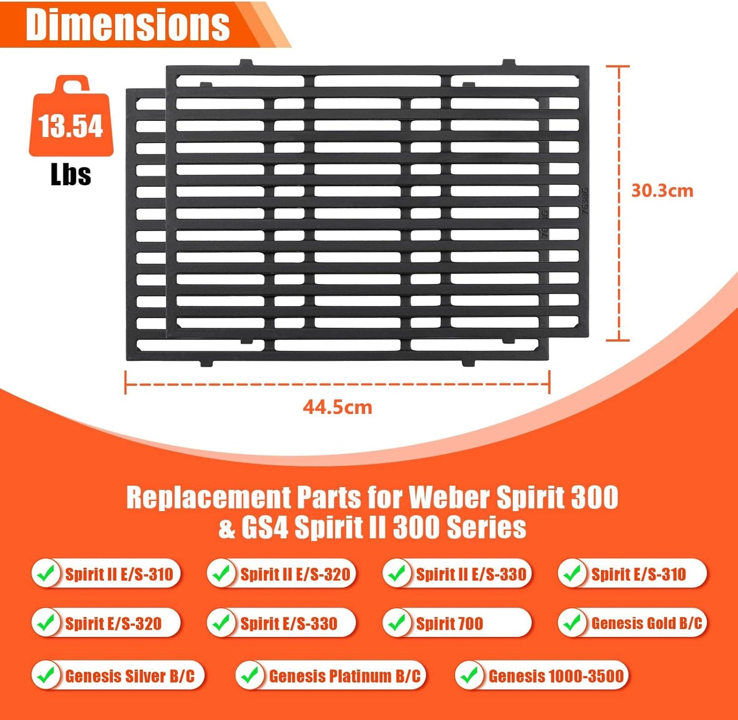 2er-Set Grillroste für Weber, 44.5x30cm