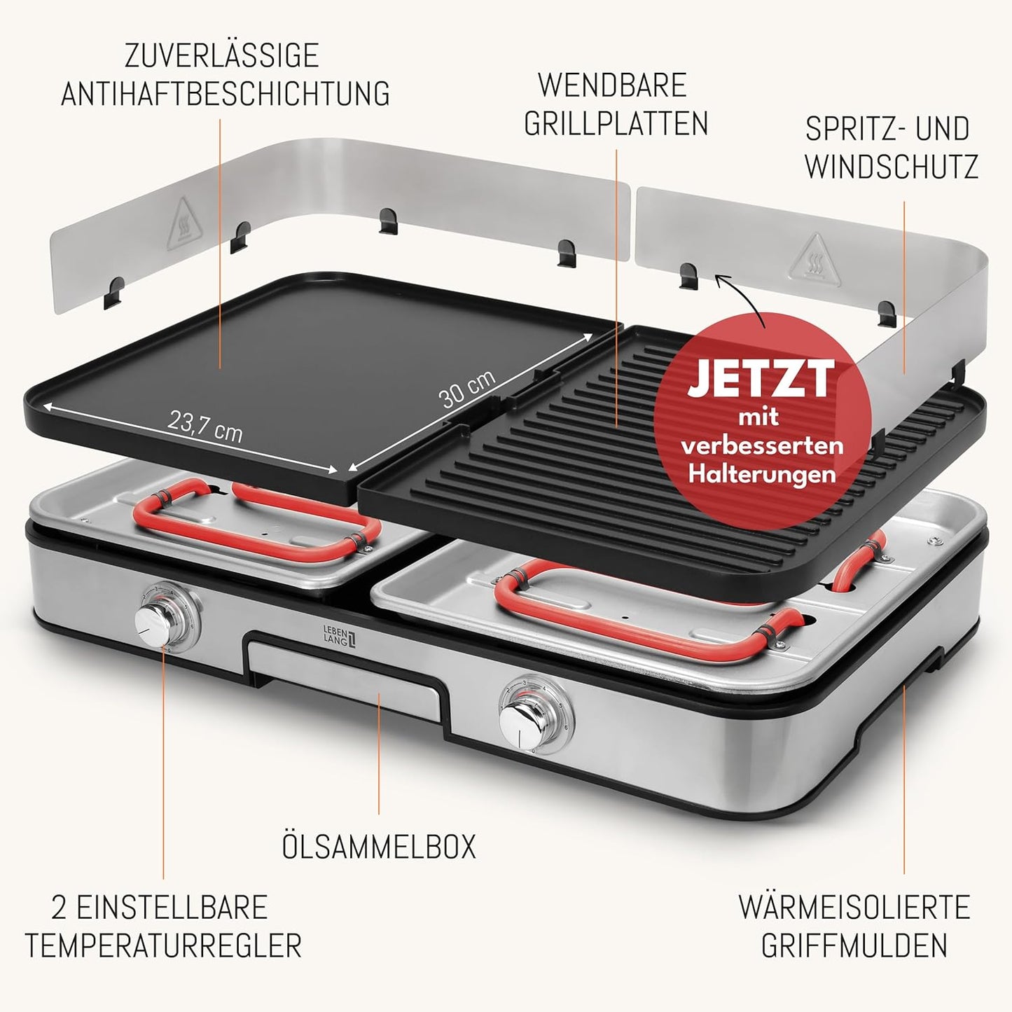 Elektro Tischgrill mit Grillzange & Spritzschutz, LBL8586