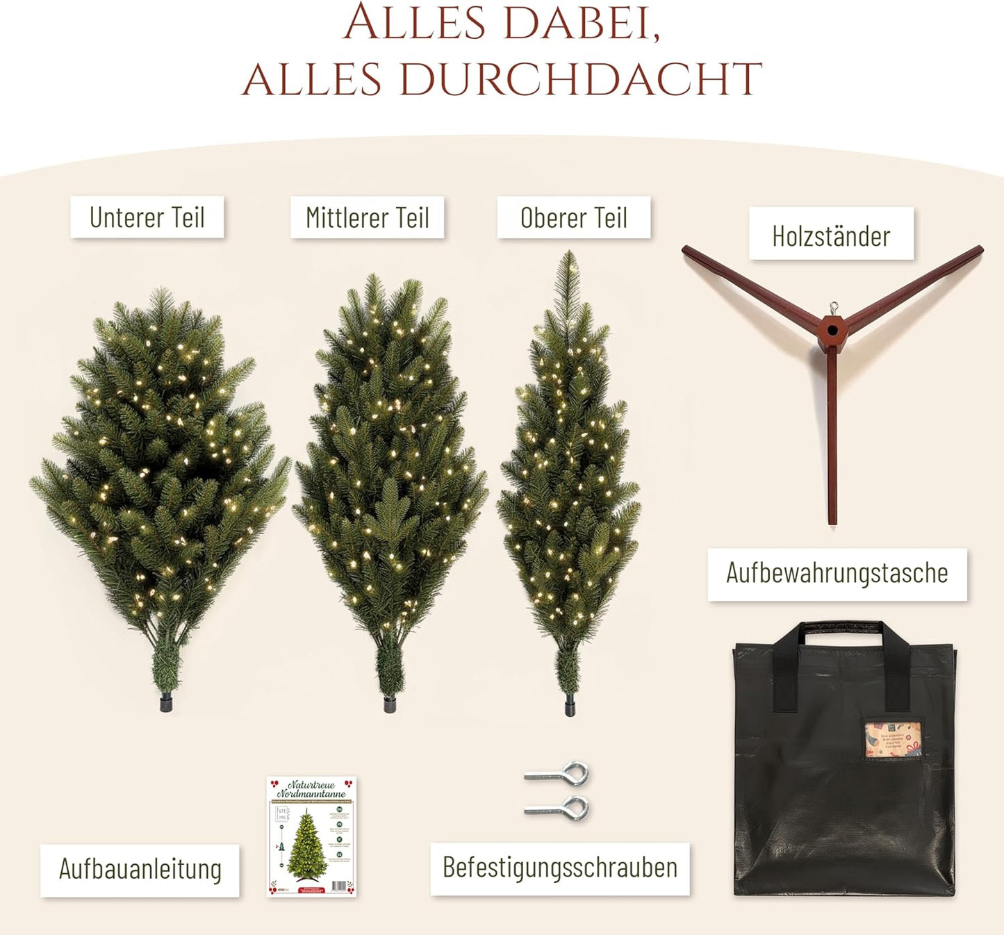 Künstlicher Weihnachtsbaum mit Beleuchtung (180 cm), 180 cm