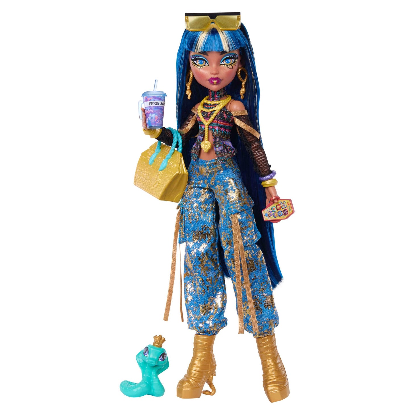 Puppe Cleo de Nile mit Haustierschlange und Zubehör, Golden-blau