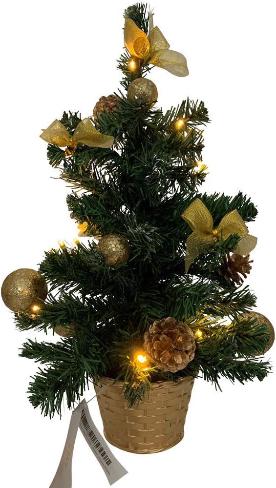 Geschmückter Weihnachtsbaum 50cm mit Lichterkette, Gold