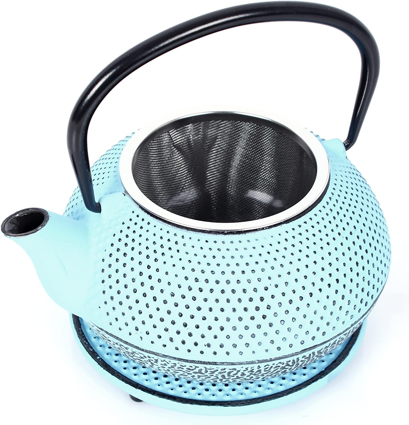 Teeservice aus Gusseisen mit Sieb und Untersetzer, 0,8 L Hellblau