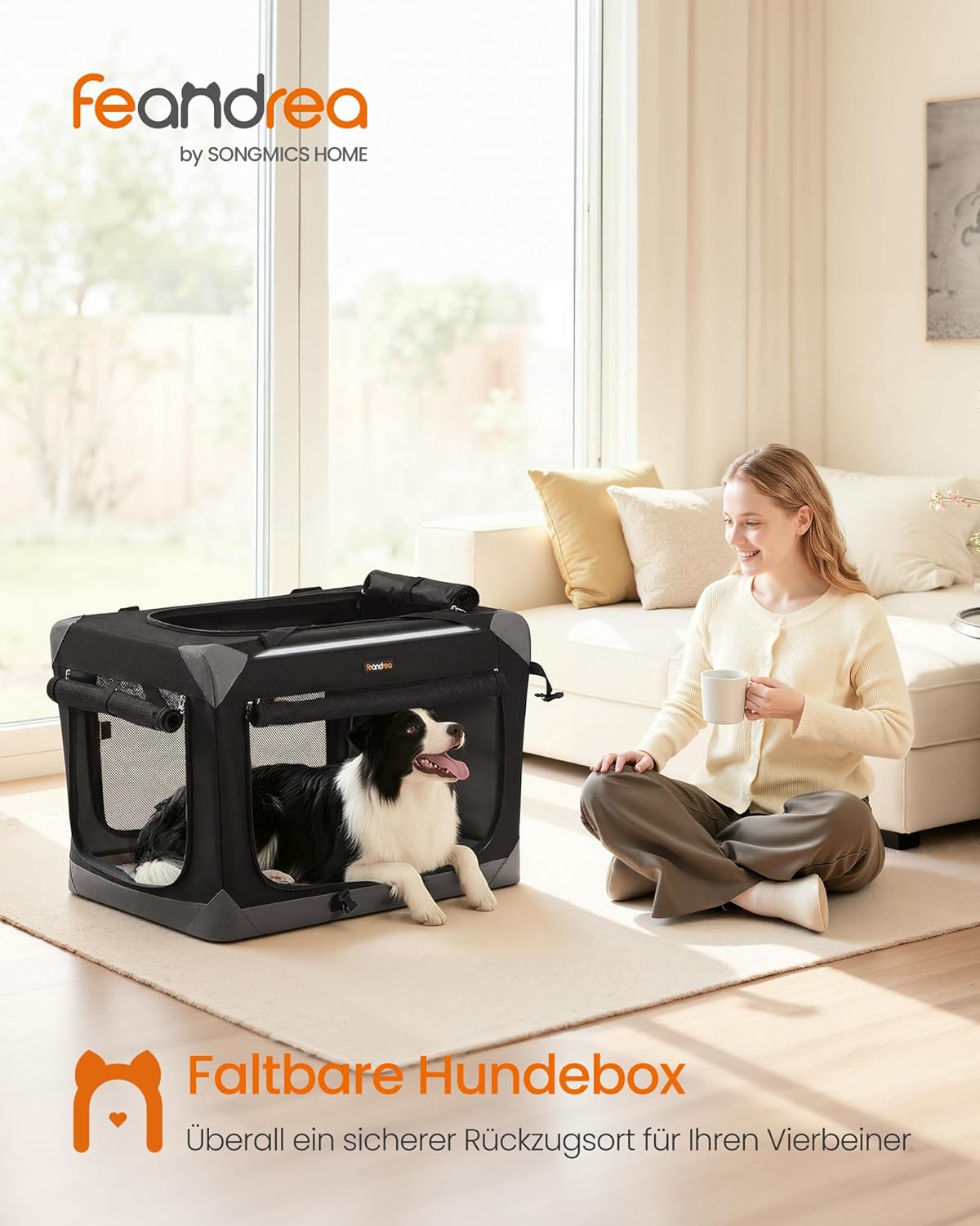Faltbare Hundetransportbox mit vier Türen, L 76 x B 53 x H 53 cm
