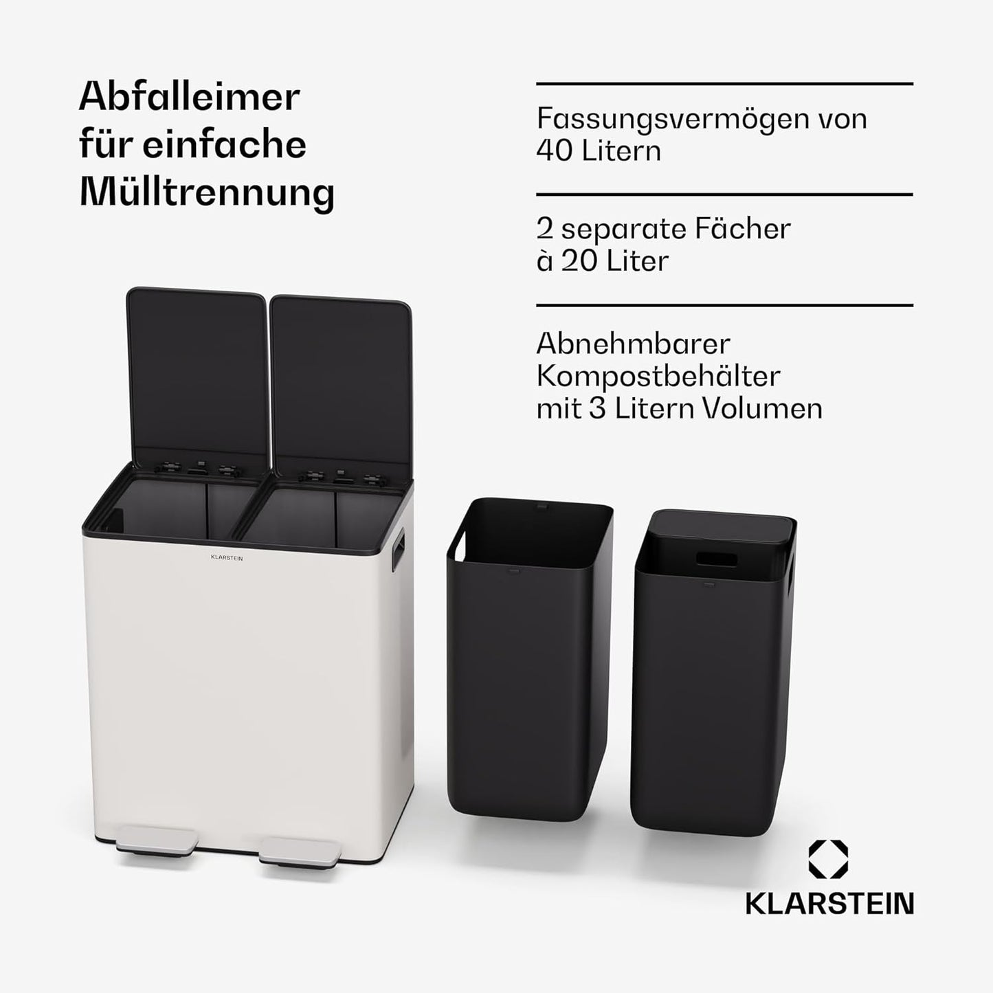 EcoVista Mülleimer, 40 L mit komposteimer Creme