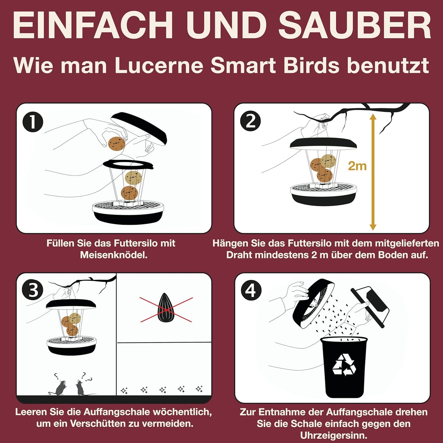Vogel-Futtersilo Lucerne SMART BIRDS, Burgund Lucerne
