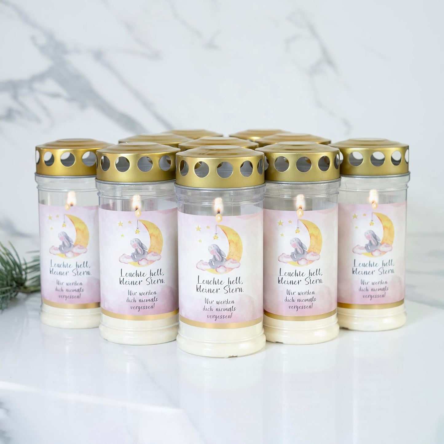 Sternenkind Grabkerzen-Set mit Motiv und Spruch (10 Stück), Sternenkind | Rosa