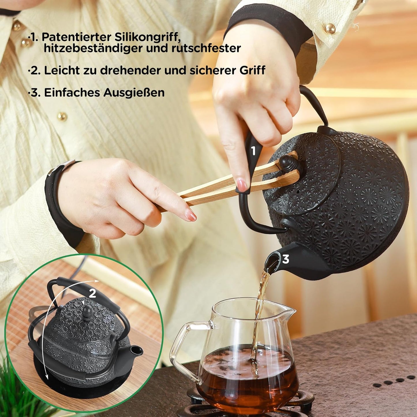 Teekessel mit Kirschblütenmuster, Blau, 950 Ml
