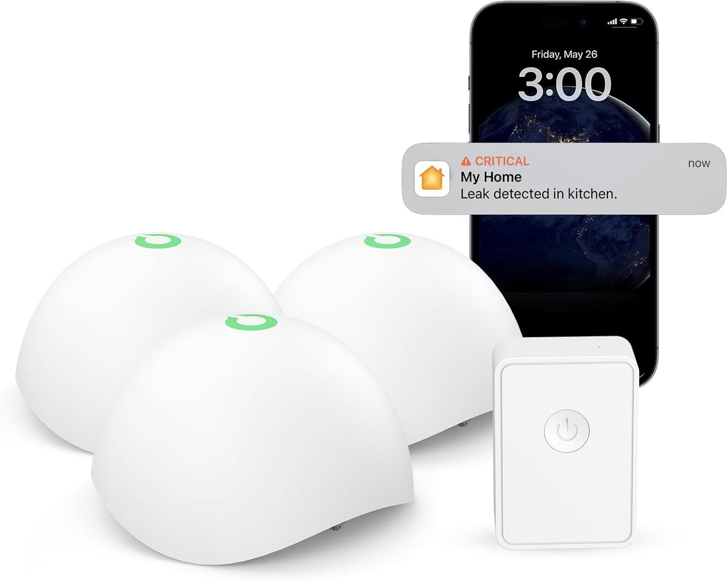 3er-Set Wassermelder, 3 St. mit Hub