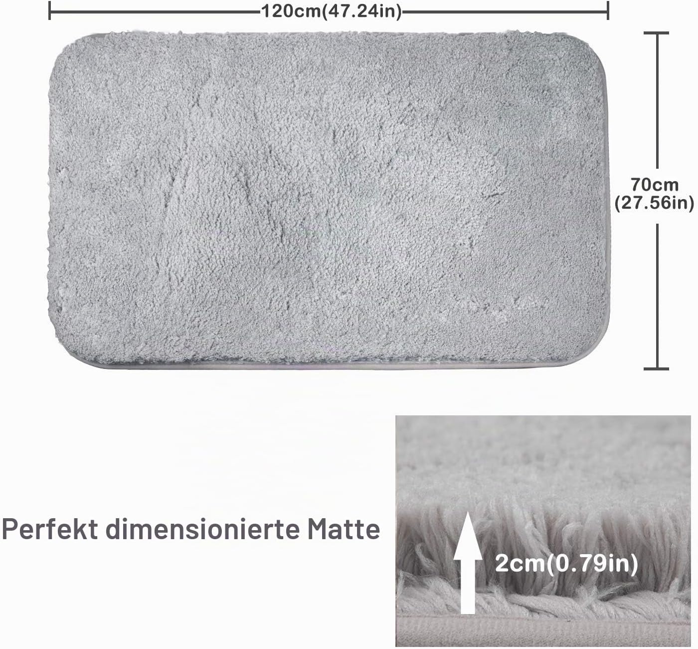 Rutschfeste Badematte, 70x120 cm, 70 x 120 cm (Rechteckig) Hellgrau