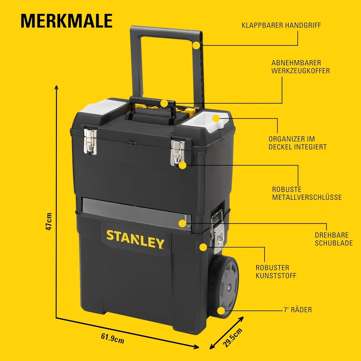 Rollbares Werkzeugboxen-Set, 1 Schwarz/Gelb