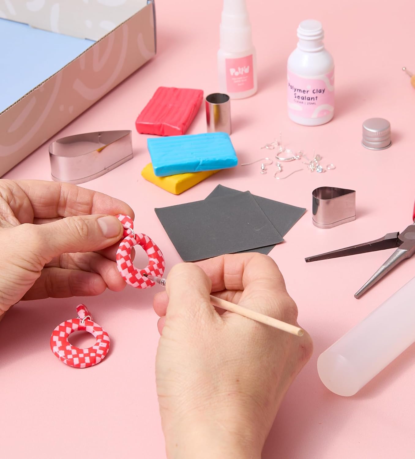 Polymer Clay Ohrring-Bastelset, Ohrring Kreation Kit – Silberfarben