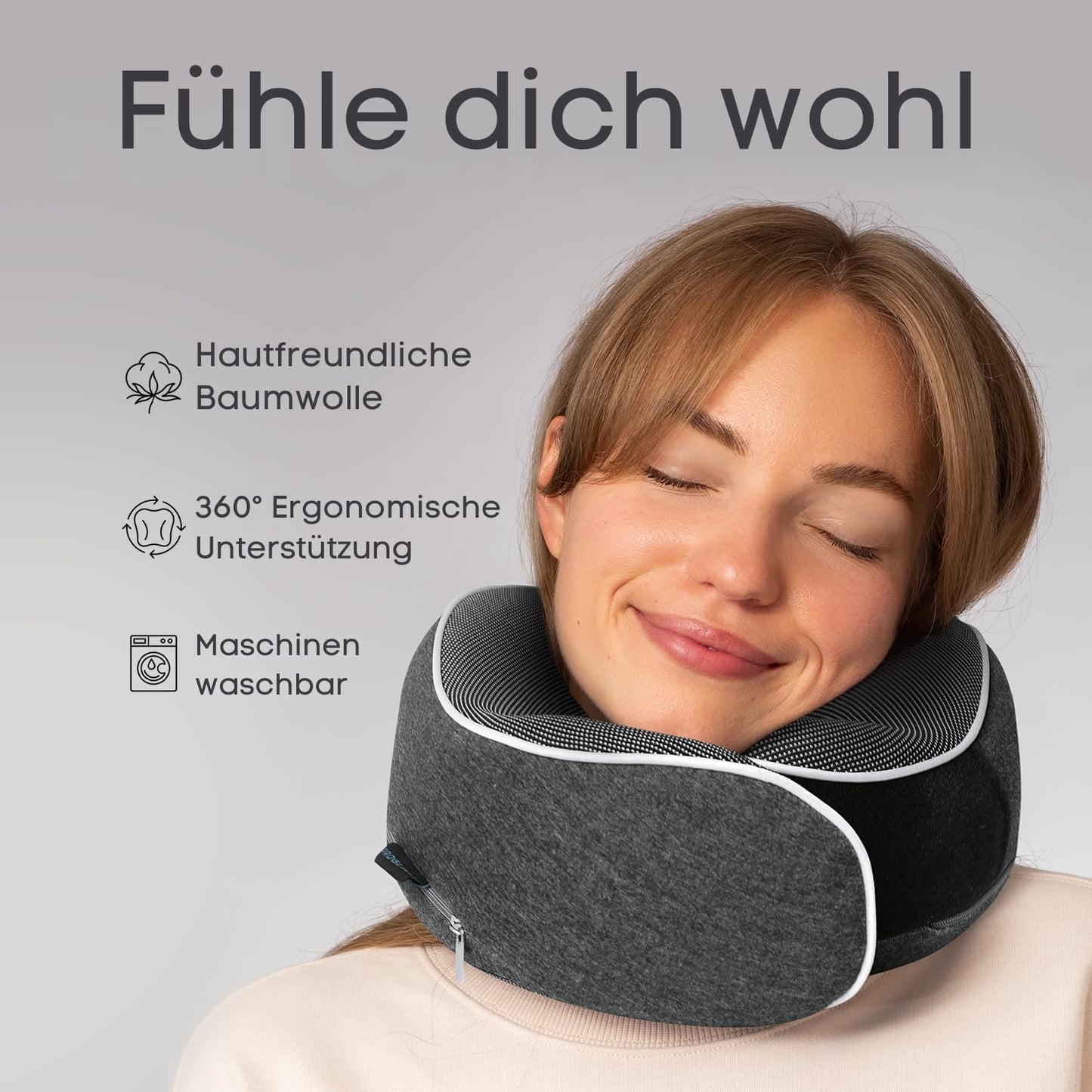 Nackenkissen und Schlafmaske, Dunkelgrau