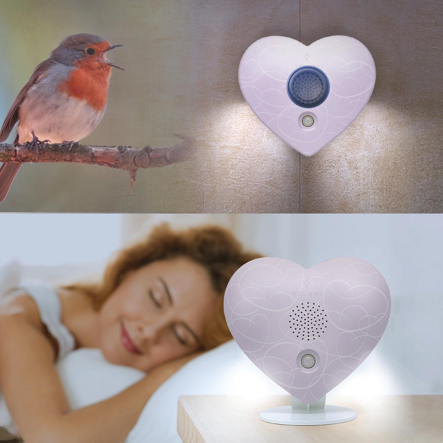 Naturgeräusche-Box mit Bewegungsmelder & Timer, Pastell-violett Herz