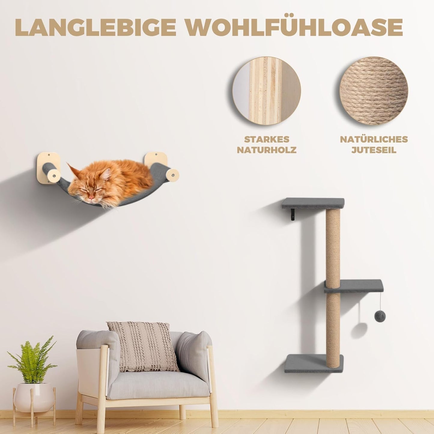 Kletterwand mit Kratzbaum Set, Komplettset (8-teilig)
