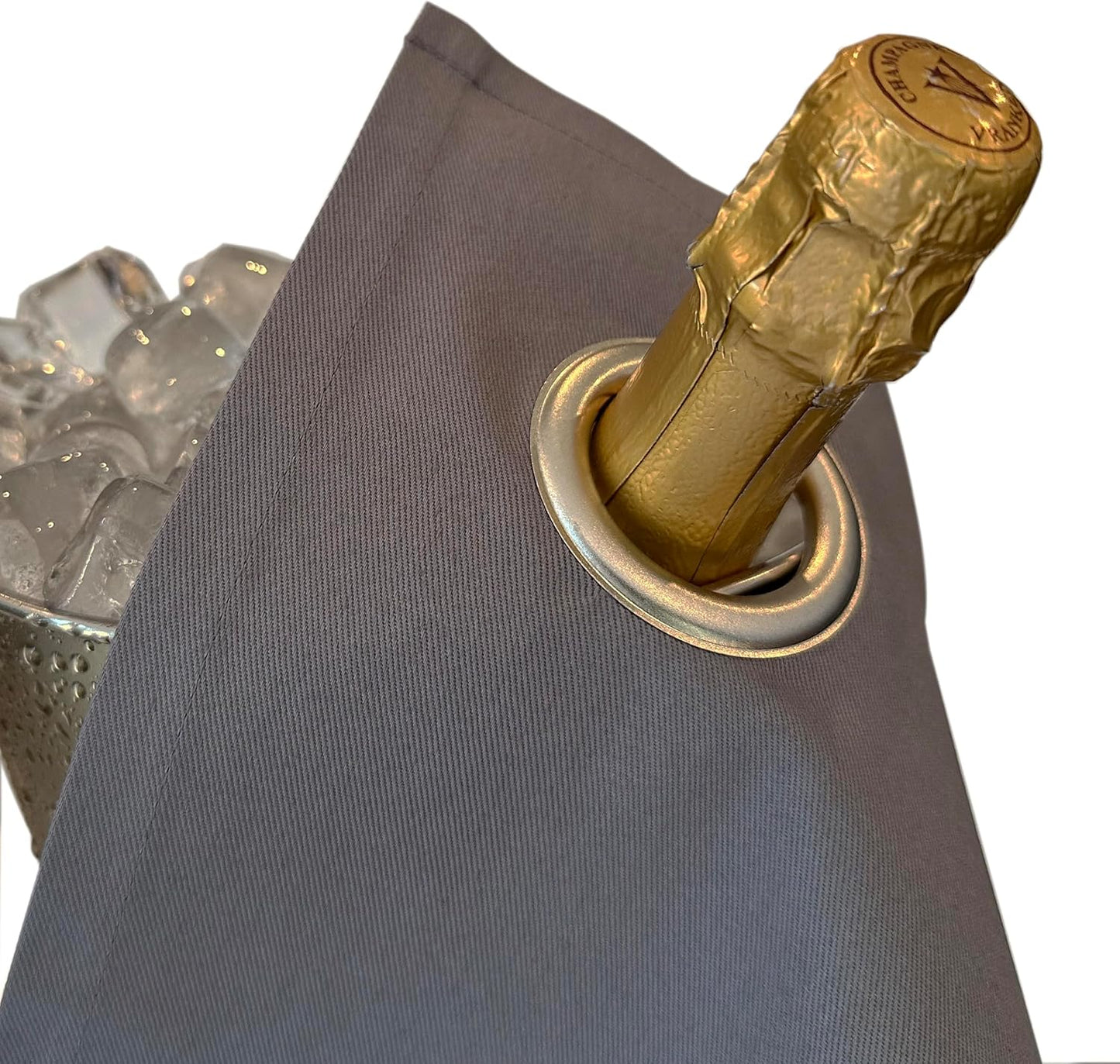 Flaschentuch mit Metallring für Eiskübel (42 cm), Platin mit Silbernem Metallring 1 Stück