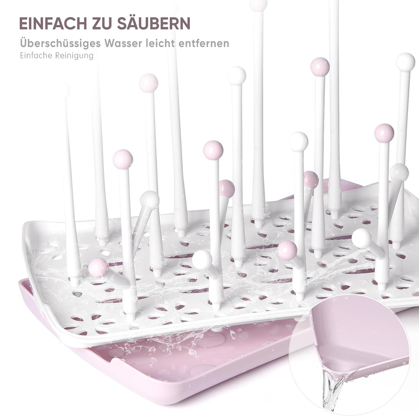 Trockenständer für Babyflaschen mit Abtropfschale, Rosa