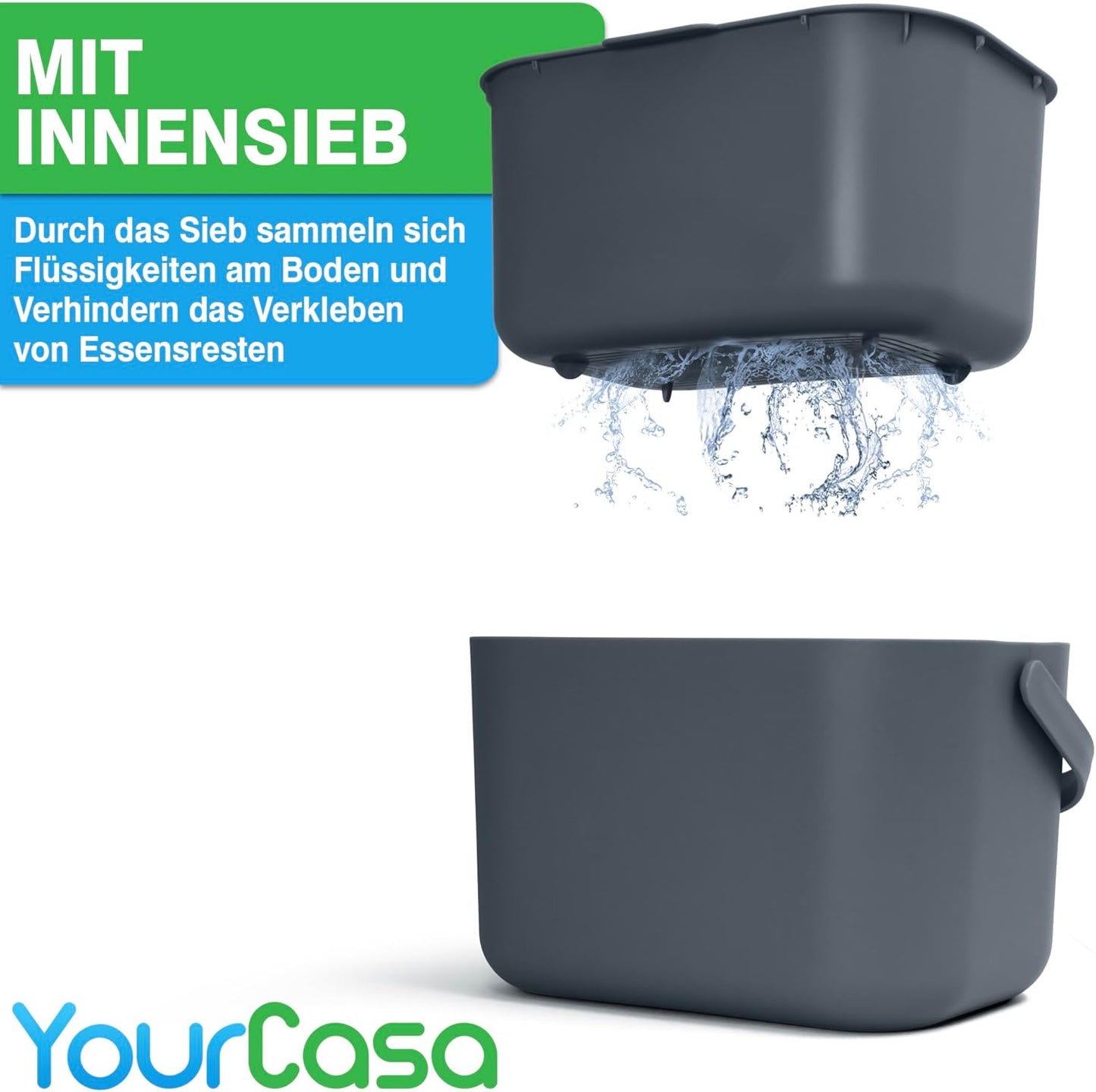 Biomülleimer mit Sieb & ergonomischem Griff, Anthrazit