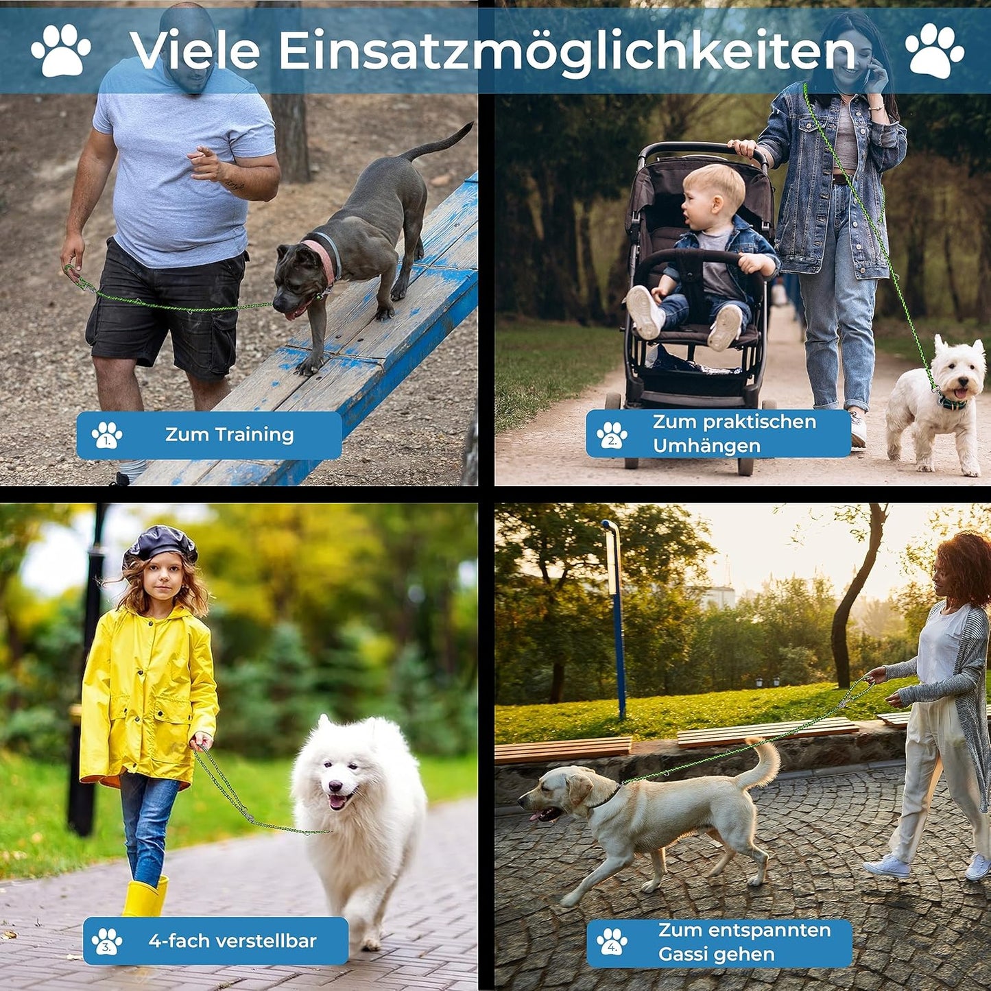 Reflektierende Hundeleine, grün - schwarz / 2 m Hunde ab 15 kg