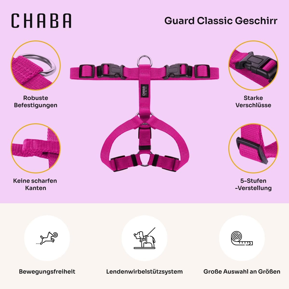 Guard - Ausbruchssicheres Hundegeschirr, M, Rosa