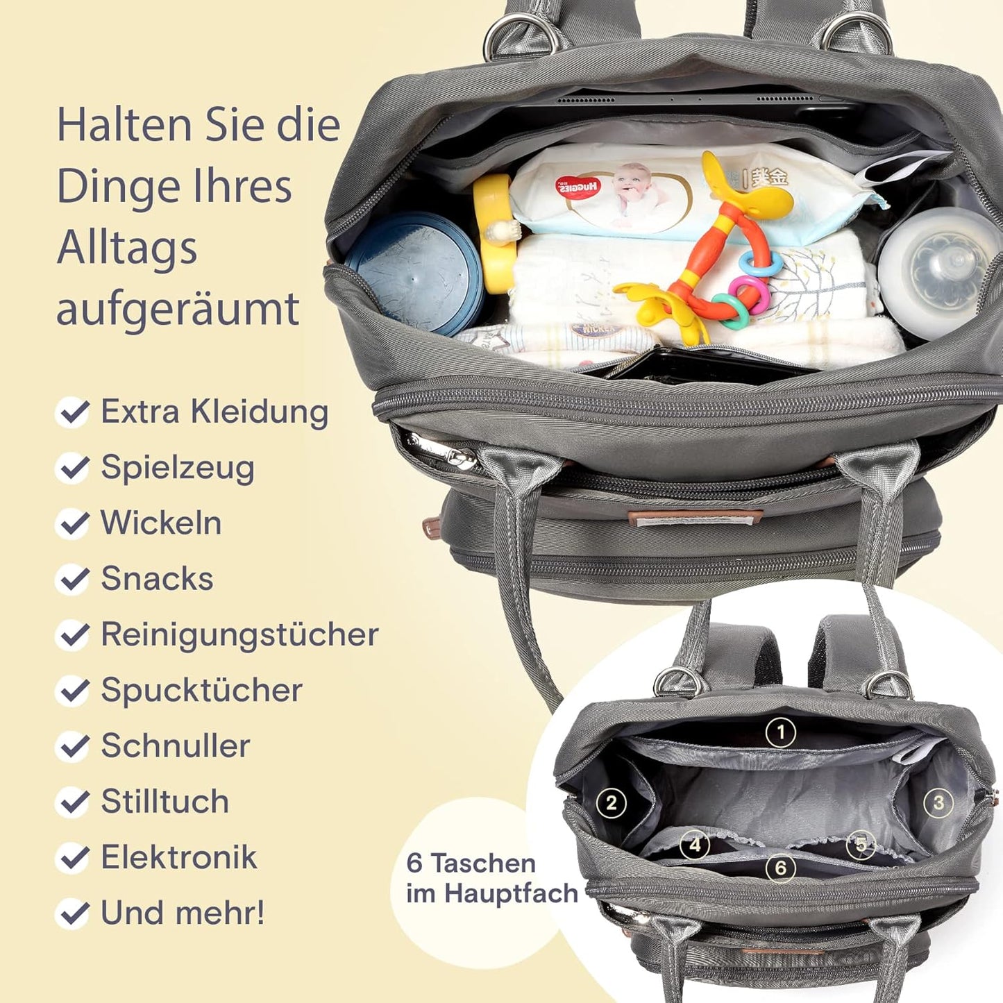 Wickelrucksack mit Wickelunterlage, Dunkelgrau