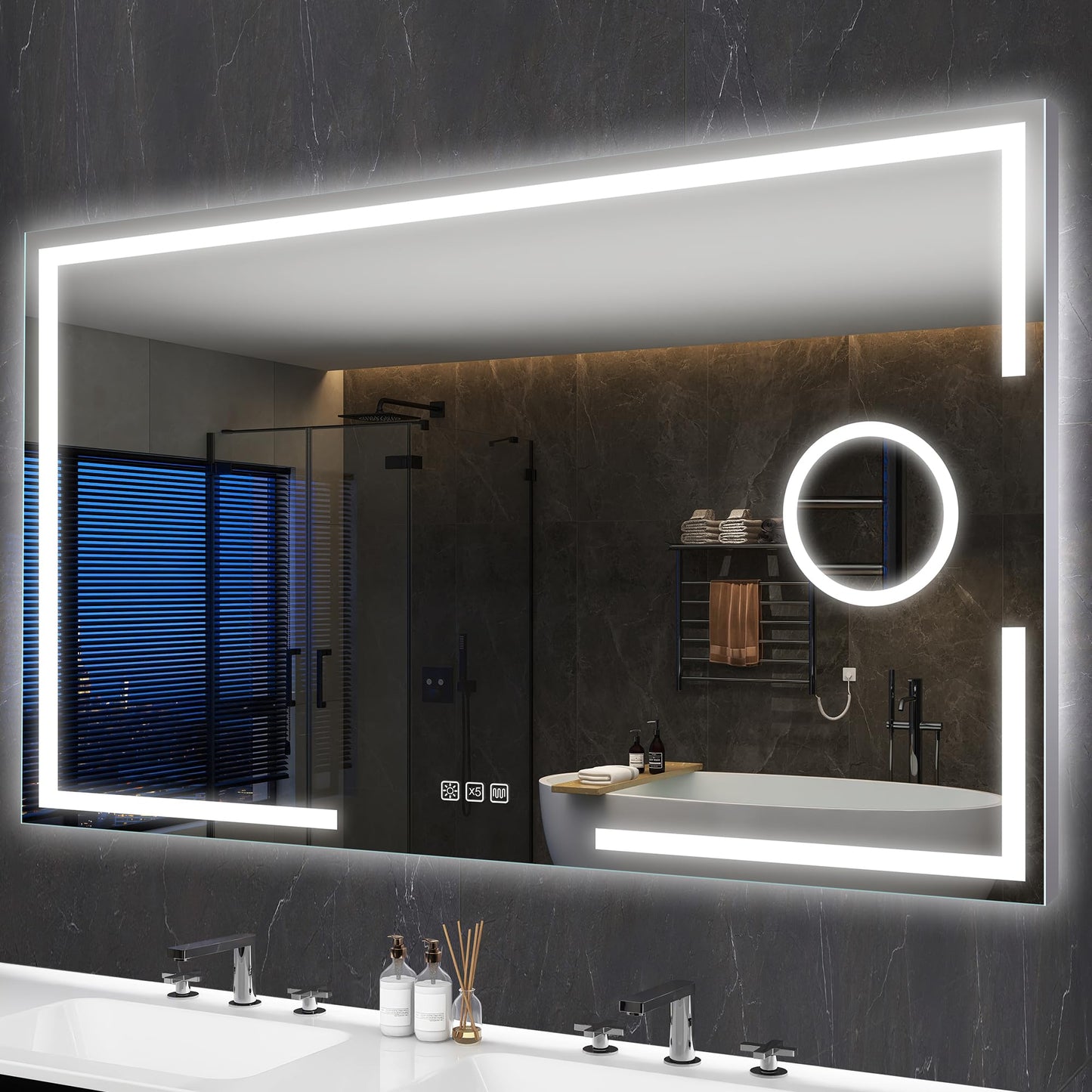 Schmink-Badspiegel mit Licht & Sensor, 120 x 70 cm, M33 (5-fache Lupe + No Bluetooth) 70L x 120B cm