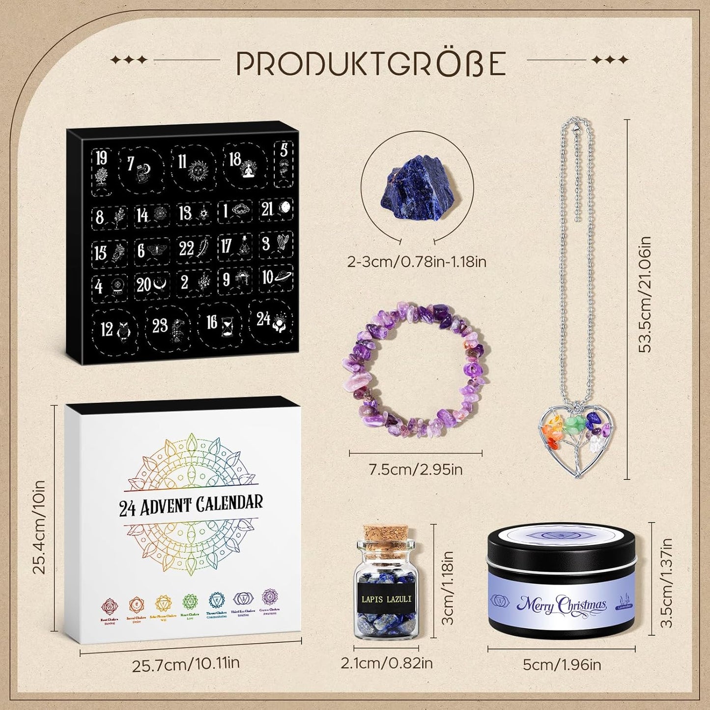 Chakra-Adventskalender mit Edelsteinen und Duftkerzen