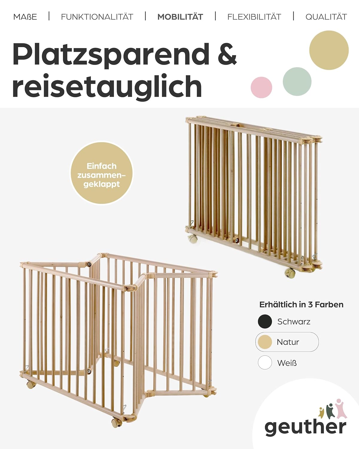 Laufgitter Lucilee höhenverstellbar, klappbar, Mint 76 cm x 97 cm Natur